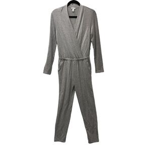 Daily Ritual Grey Long Sleeve Wrap Jumpsuit‎ Elastic Waist Pockets XS